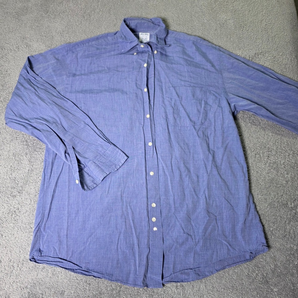 Brooks Brothers Mens 15.5-4 Button Down Shirt Blue Relaxed Fit Cotton LS